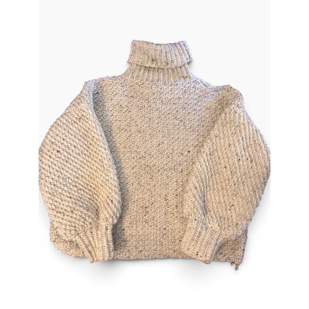Handmade Heavy Chunky Knit Turtleneck Sweater Cream Oatmeal Flecked One Size